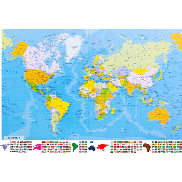 World Wall Map Education Poster 21"x36" Rolled Paper or Laminated PINK 2020